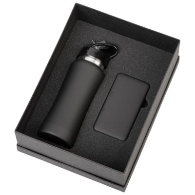Подарочный набор с бутылкой для воды и повербанком С1, 5000 mAh, черный