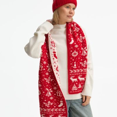 Шарф Holidale, красный с молочным