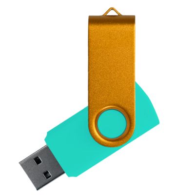 Флеш накопитель USB 2.0 Twister Сolor Mix 16GB, пластик Софт Тач/металл, бирюзовый/золотистый
