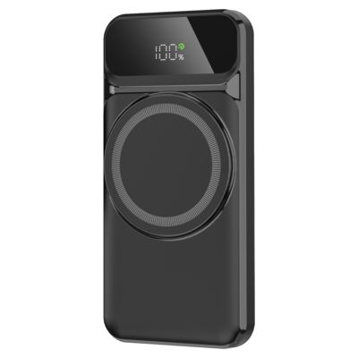 Внешний аккумулятор (powerbank) «Nova», 10 000 mAH, с тремя зарядными шнурами, c беспроводным магнитным контактом magsafe до 15W, 22,5W (Ватт) super fast charge, Power Delivery (PD) 20W (dfnn), QC3.0, черный