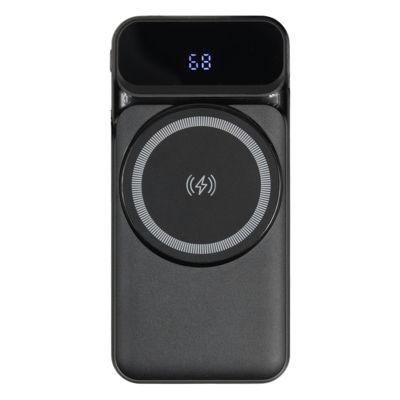 Внешний аккумулятор (powerbank) «Nova», 10 000 mAH, с тремя зарядными шнурами, c беспроводным магнитным контактом magsafe до 15W, 22,5W (Ватт) super fast charge, Power Delivery (PD) 20W (dfnn), QC3.0, черный