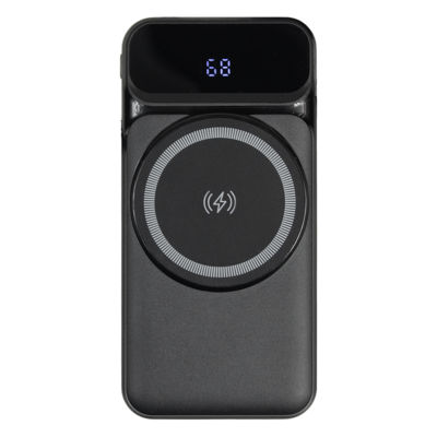 Внешний аккумулятор (powerbank) «Nova», 10 000 mAH, с тремя зарядными шнурами, c беспроводным магнитным контактом magsafe до 15W, 22,5W (Ватт) super fast charge, Power Delivery (PD) 20W (dfnn), QC3.0, черный