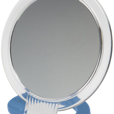 Зеркало Dewal Beauty настольное, в прозрачной оправе, на пл.подставке синего цвета,230x154 мм.