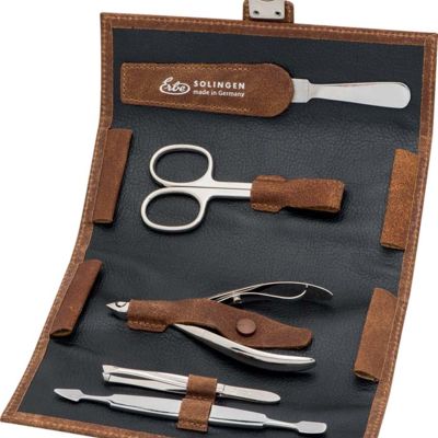 Маникюрный набор Erbe, 5пр. Футляр: натур.кожа, цвет коричневый