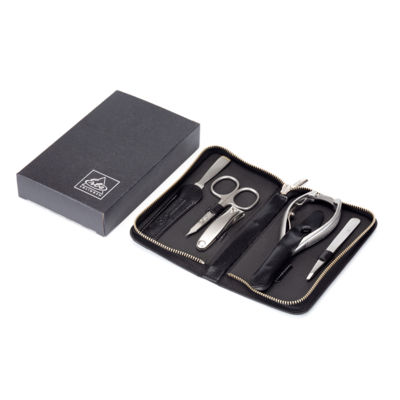 Маникюрный набор Erbe, 5пр. Футляр: натур.кожа, цвет черный/серый