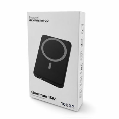 Магнитный внешний аккумулятор Quantum с беспроводной зарядкой (15W), 10000 Mah, черный