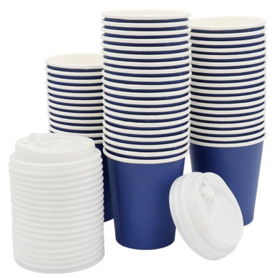 Набор бумажных стаканов с крышкой 8 унций (240 мл), 50 шт