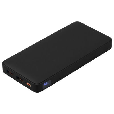 Внешний аккумулятор (powerbank)  «WeCharge Soft Touch»,  10 000 mAH, Power Delivery (PD) 25.5W, со светящимся логотипом после гравировки, c цифровым дисплеем для контроля заряда, черный