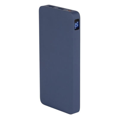 Внешний аккумулятор (powerbank)  «WeCharge Soft Touch»,  10 000 mAH, Power Delivery (PD) 25.5W, со светящимся логотипом после гравировки, c цифровым дисплеем для контроля заряда, темно-синий