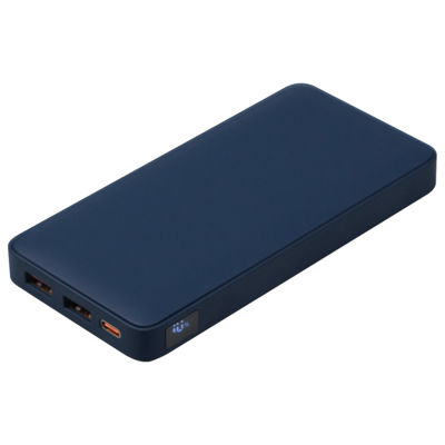 Внешний аккумулятор (powerbank)  «WeCharge Soft Touch»,  10 000 mAH, Power Delivery (PD) 25.5W, со светящимся логотипом после гравировки, c цифровым дисплеем для контроля заряда, темно-синий