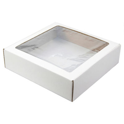 Коробка крафтовая белая с окошком, размер 30*30*8 см, самосборная