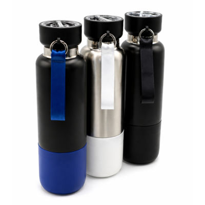 Термос Hike c ланьярдом и манжетой, чёрный-синий