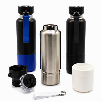 Термос Hike c ланьярдом и манжетой, чёрный-синий