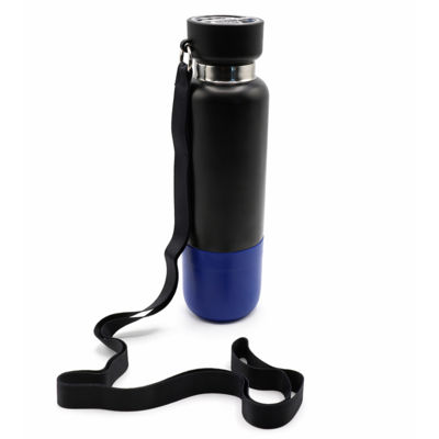 Термос Hike c ланьярдом и манжетой, чёрный-синий