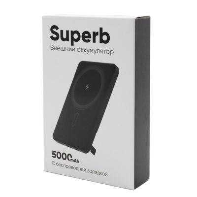 Внешний аккумулятор c беспроводной зарядкой Superb, 5000 mAh, черный