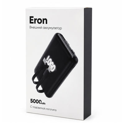 Внешний аккумулятор Eron с подсветкой гравировки, 5000 mAh, чёрный/белый
