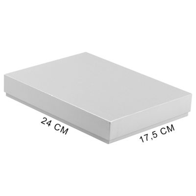 Коробка подарочная, размер 24*17,5*3 см, Solution Superior Linen, серебристая, бежевый ложемент под два прямоугольных предмета