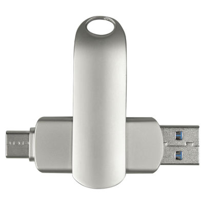 Флеш накопитель USB 2.0 + TYPE C Cupertino, металл, серебристый матовый, 32 GB