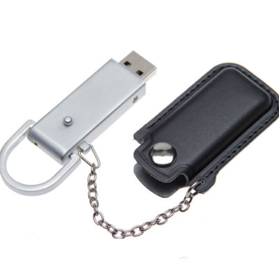 Флеш накопитель USB 2.0 Palermo в кожаном чехле 16GB, металл, черный/серебристый