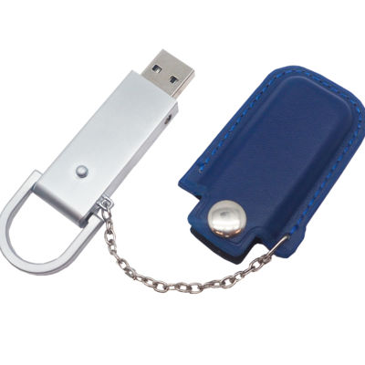 Флеш накопитель USB 2.0 Palermo в кожаном чехле 16GB, металл, синий/серебристый