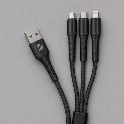 Дата-кабель Armor 3 в 1: micro USB, USB-C, Ligthning, 1.2м, черный, Deppa
