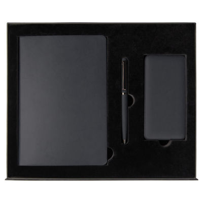 Набор подарочный Solution Prestige Yota Trio (Ежедневник Flexy Latte Soft Touch Black Edition Color А5, Внешний аккумулятор (powerbank) «WeCharge Soft Touch», Ручка Grand Attashe металлическая,) в подарочный коробке, черный