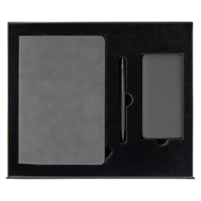 Набор подарочный Solution Prestige Yota Trio (Ежедневник Flexy Nuba А5, Внешний аккумулятор (powerbank) «WeCharge Velvet», Ручка Gray stone Requis металлическая,) в подарочный коробке, серый