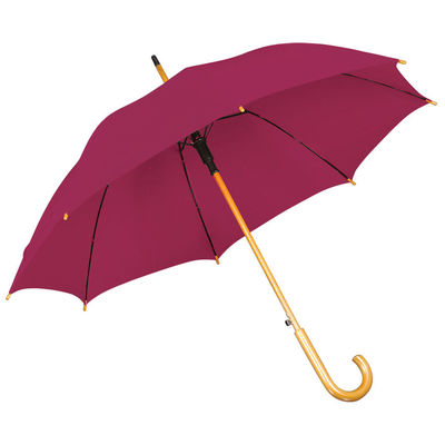 Зонт-трость с деревянной ручкой, полуавтомат; бордовый; D=103 см, L=90см; 100% полиэстер; шелкографи