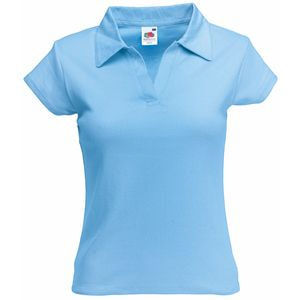 Поло "Lady-Fit Rib Polo", небесно-голубой_XS, 100% х/б, 220 г/м2